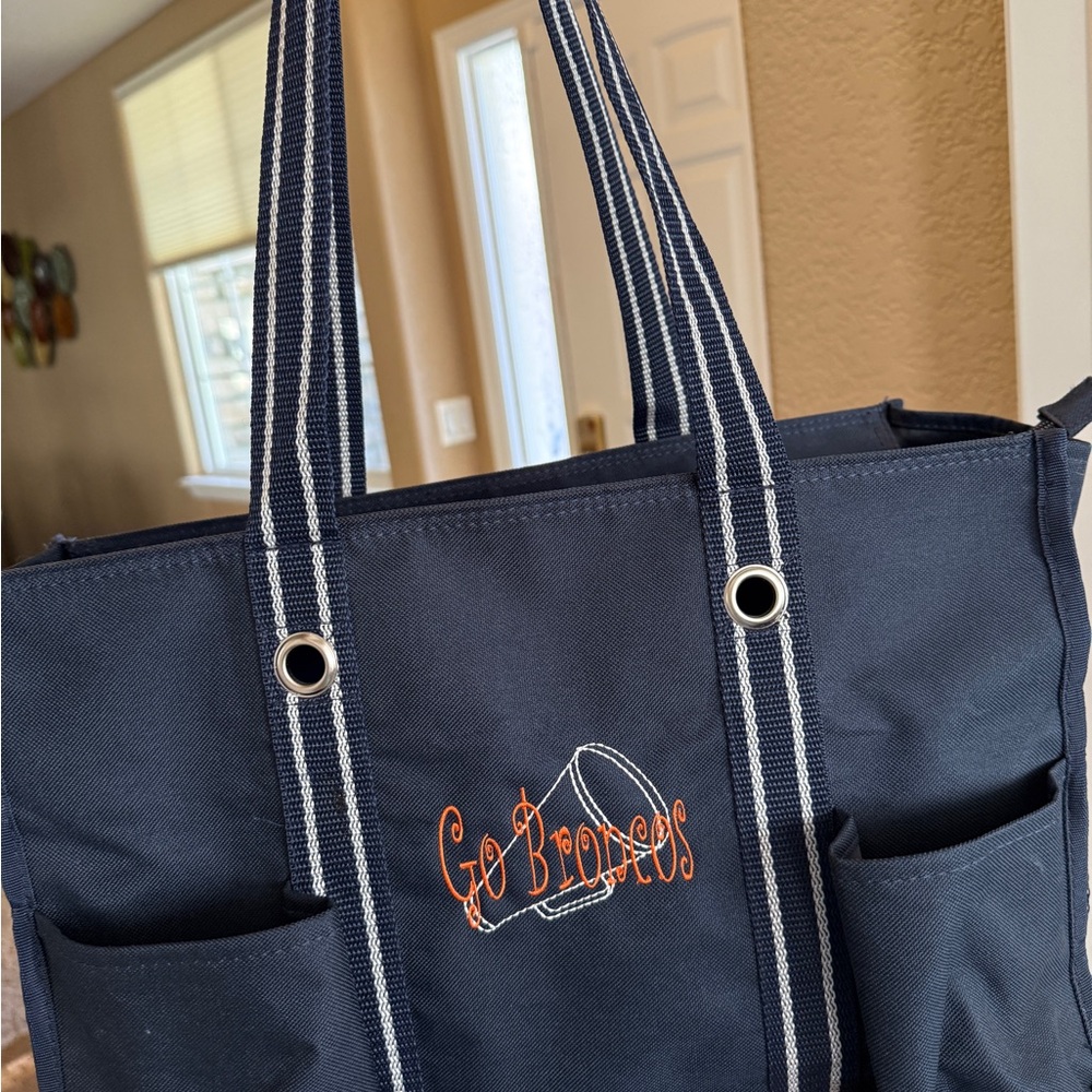 Denver Broncos Thirty-One Bag Navy Tote with Orange Writing. Spirit Collection.